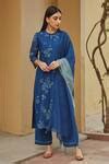 Buy Blue Floral Embroidered Kurta Pant Set For Women by Vaayu Online at ...
