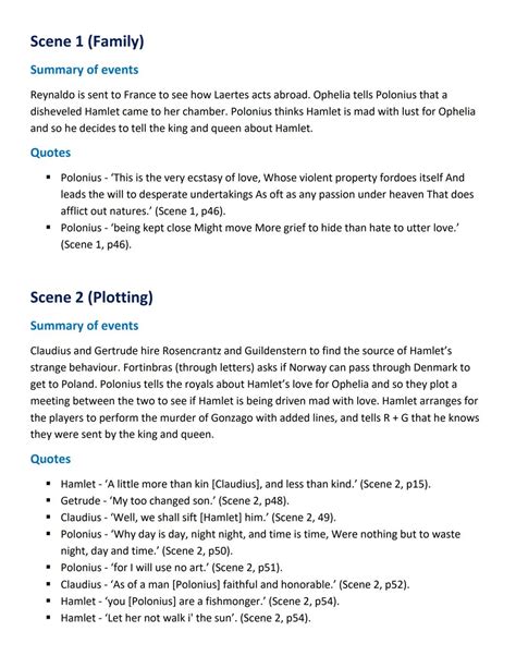 Hamlet Act 2 Summary and Key Quotes (English Literature) as PDF - Knowunity