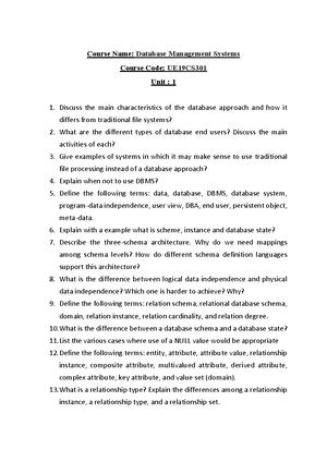DBMS Lab Viva Questions - Database Management Systems - PESU - Studocu