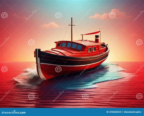 Isometric 3d Colorful Boat Floating in the Deep Red Sea Stock Photo ...