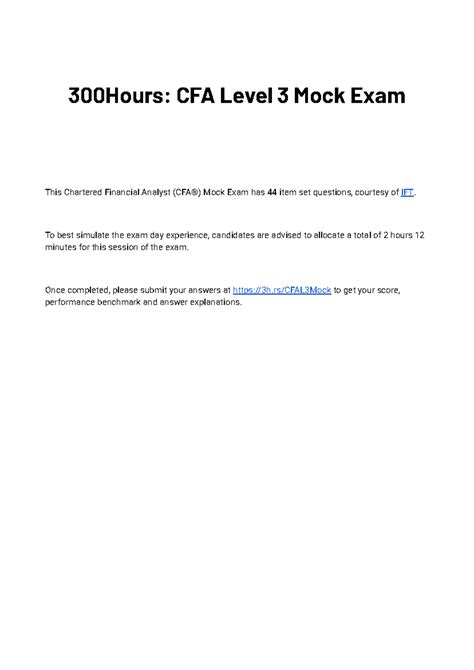 Free CFA Level 3 Mock Exam (300Hours) - 300Hours: CFA Level 3 Mock Exam ...
