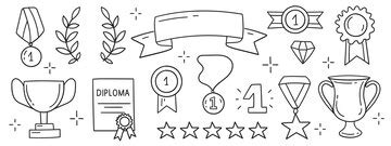 Awards champion winner doodle set trophy cups medals orders | Premium ...