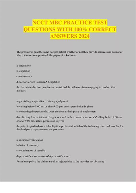 NCCT MBC PRACTICE TEST QUESTIONS WITH 100% CORRECT ANSWERS 2024 - NCCT ...
