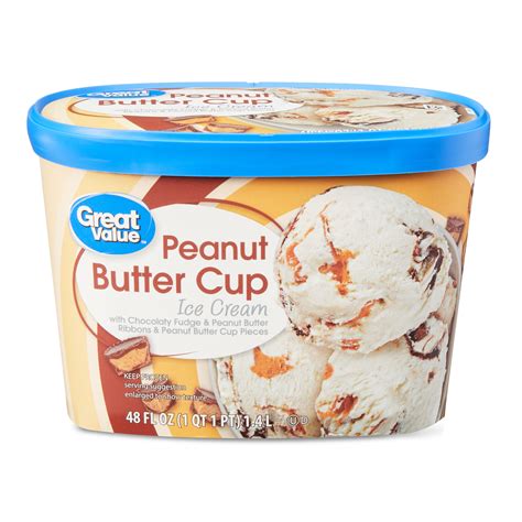 Great Value Peanut Butter Cup Ice Cream 48 fl oz with Vanilla, Fudge ...