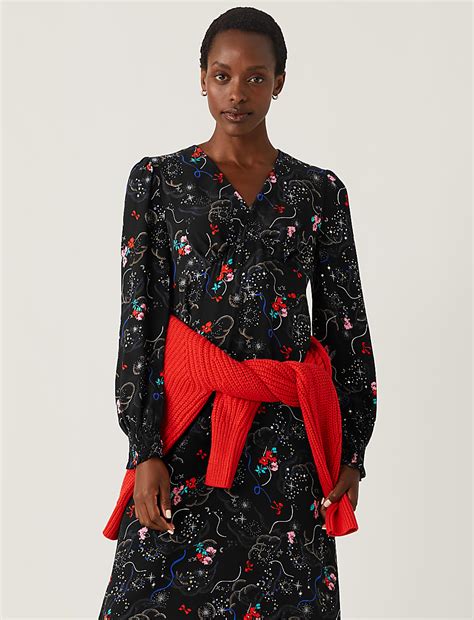 Buy Floral V-Neck Blouson Sleeve Midi Tea Dress at Marks & Spencer