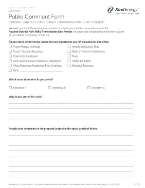 Fillable Online Public Comment Form - Xcel Energy Transmission Fax ...