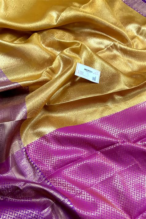 Yellow and Rani Tissue Silk Banarasi Saree – Mohsin Textiles