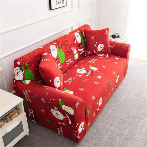 TUTUnaumb Christmas Printed Red Sofa Slipcover, Snowman Printed Elastic ...