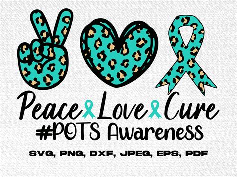 POTS Awareness Svg Png, Peace Love Cure Svg, POTS Syndrome Svg, Turquoise Ribbon Svg ...
