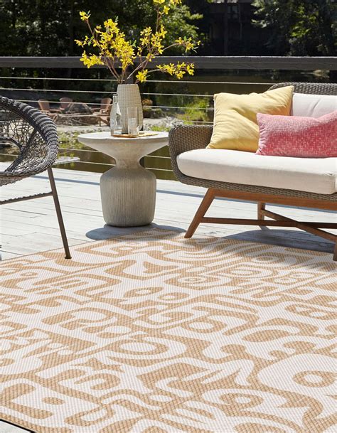 Taupe 12' x 12' Modern Indoor / Outdoor Square Rug | Rugs.com