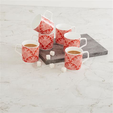 Buy Mandarin Homespun Bone China Coffee Mug - 230ml - Set of 6 from ...