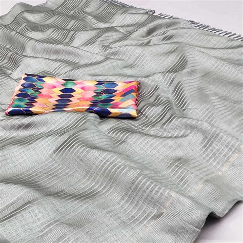 Grey Striped Pattern Manipuri Silk Saree