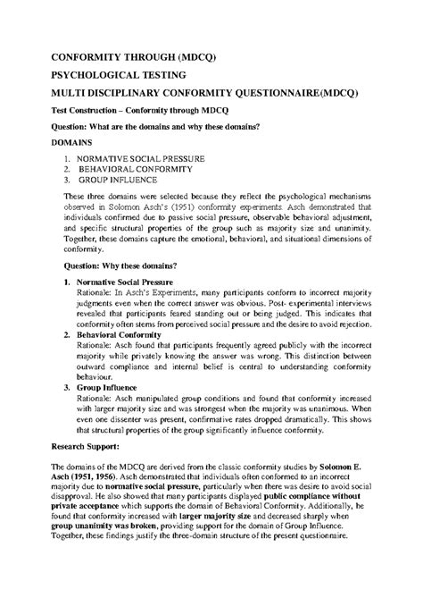 MDCQ Psychological Testing: Understanding Conformity Domains and ...