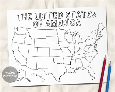 United States Map Coloring Page, States Classroom Coloring Sheet Activ ...