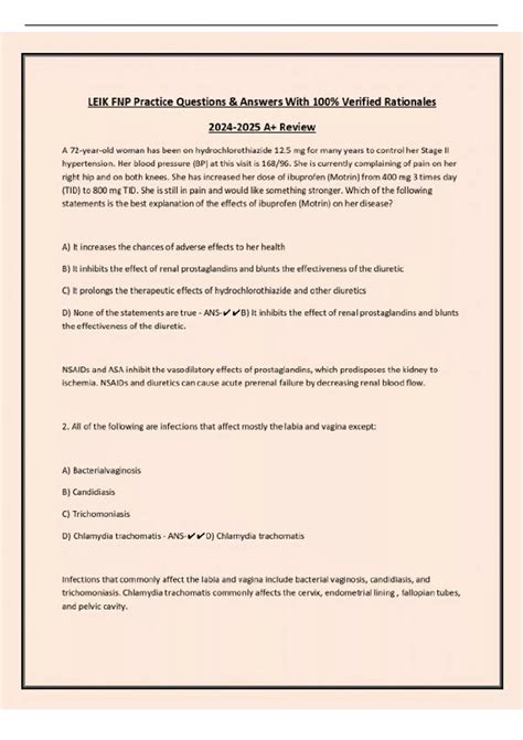 LEIK FNP Practice Questions & Answers With 100% Verified Rationales A+ ...