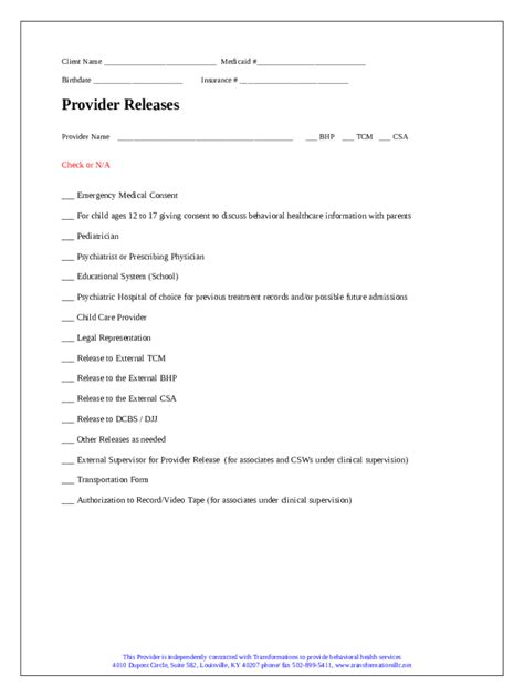 Provider Releases Doc Template | pdfFiller
