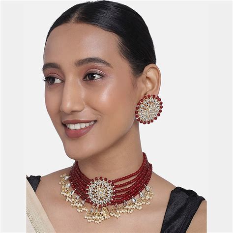 Etnico 18k Gold Plated Traditional Choker Set Glided With Kundan & Pea ...