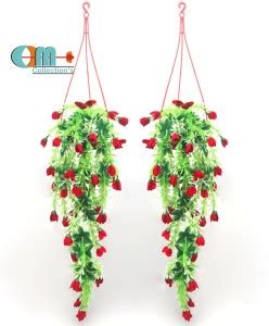 OM COLLECTIONS Artificial Creepers hanging flower Red Rose Artificial ...