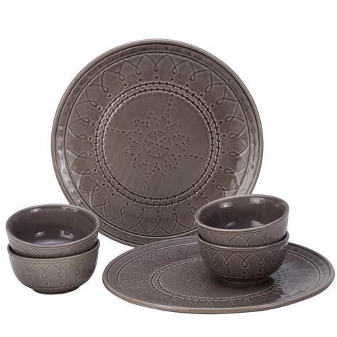 Buy Bodhi House Ceramic Handcrafted Stoneware Embossed Dinner Set of 6 ...