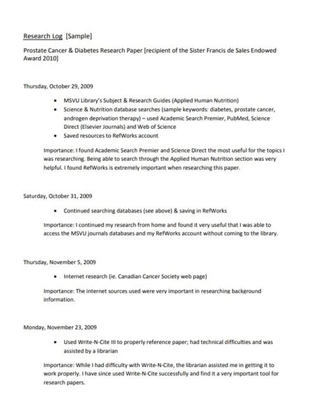 Image result for Research Log Example