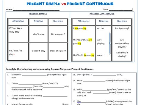 Image result for Present Simple vs Continuous Worksheet