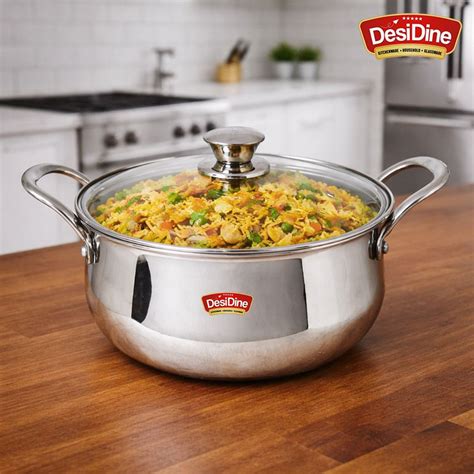 Triply Stainless Steel Handi Shape Biryani Pot with Glass Lid – Desi Dine