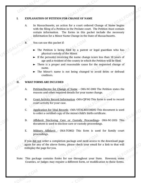 Massachusetts Name Change Instructions and Forms Package for a Minor ...