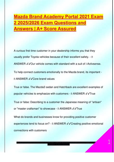 Mazda Brand Academy Portal 2021 Exam 2 2025/2026 Exam Questions and ...