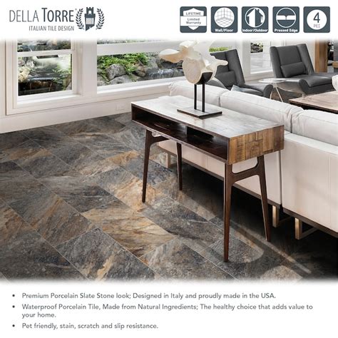 DELLA TORRE Belmont Multicolor 12-in x 24-in Matte Porcelain Stone Look ...