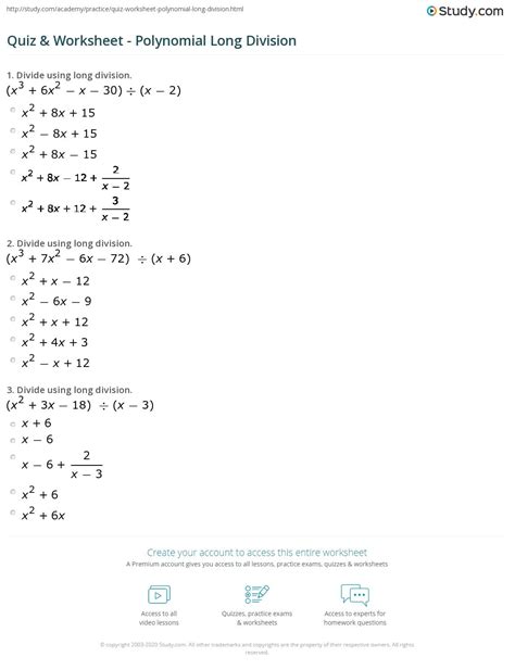 Dividing Polynomials Worksheets: A Comprehensive Guide with Free ...