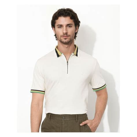 Buy Rare Rabbit Drax Off White Plain Regular Fit Polo T-Shirt Online