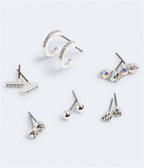 Clear & Iridescent Rhinestone Stud Earring 6-Pack