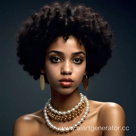 Elegant Woman with Short Afro Curls and Stylish Accessories | AI Art ...