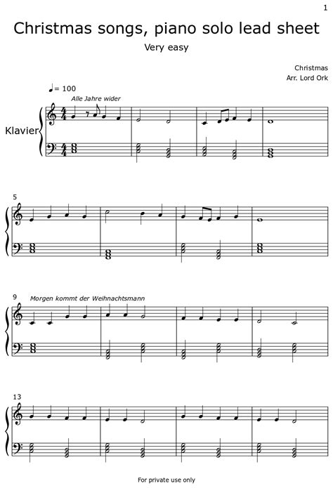 Christmas songs, piano solo lead sheet - Sheet music for Piano