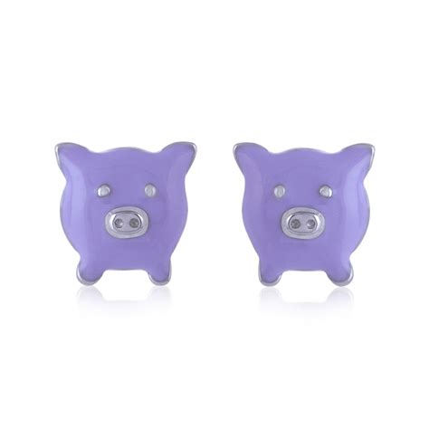 925 Sterling Silver Rhodium Plated Purple Piggy Stud For Kids – Vendi