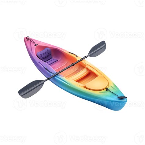 rainbow colorful kayaks with paddles ready for an adventure on the ...