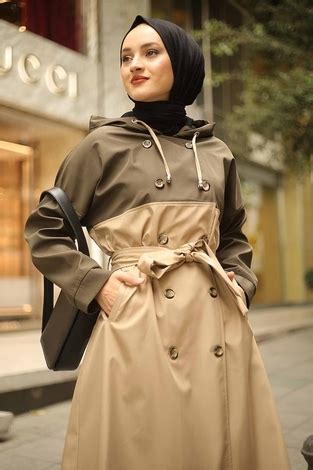 MDI Kapşonlu Trenç 10060-2 Haki & Vizon - Modasena