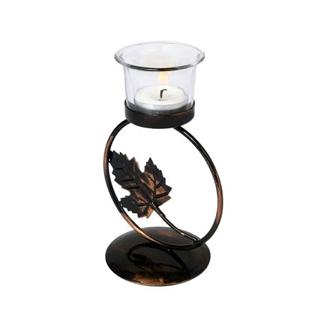 Hosley Metal Black and copper Tealight Candle Holder with Glass - Pack ...
