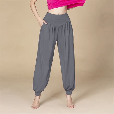 Women's Yoga Pants Side Pockets Wide Leg Harem High Waist Gym Workout ...