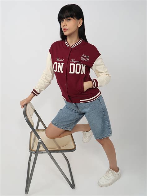 Women Wine/Ivory Varsity Jacket