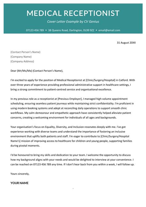 Example Cover Letter for a Medical Receptionist (& Writing Tips)