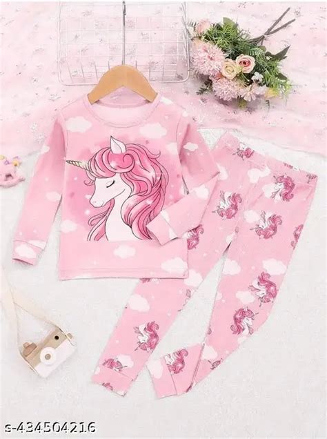 Alpha Mango JX Baby's Pride Girls Nightsuit Unicorn print (Pack of 1, Pink)