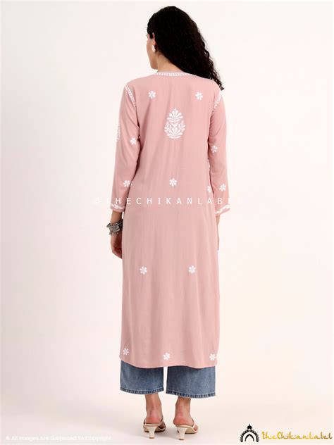 Nude Straight Chikankari Kurti in Rayon | The Chikan Label