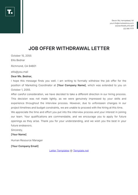 Employee Withdraw Job Offer Letter Sle - Infoupdate.org