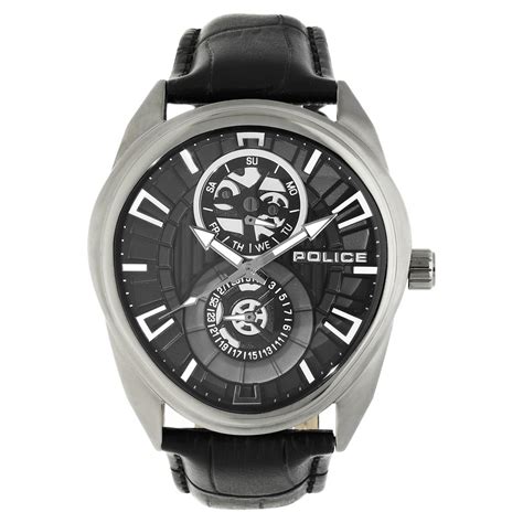 Buy Online Police Quartz Multifunction Black Dial Leather Strap Watch ...