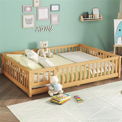 Amazon.com: Full Size Floor Bed with Slats and Center Support Bar ...