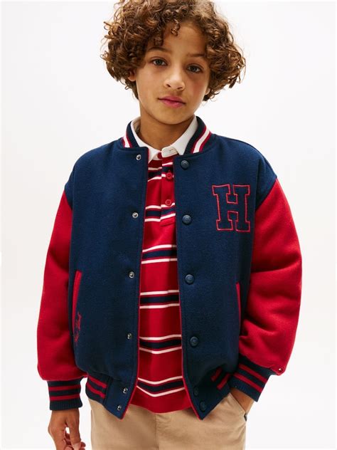 Buy Tommy Hilfiger Blue Reversible Wool Blend Relaxed Bomber Jacket ...
