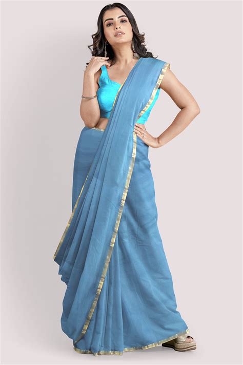 Rehwa Sky Blue Silk Cotton Maheshwari Handloom Saree – Vaagmi World