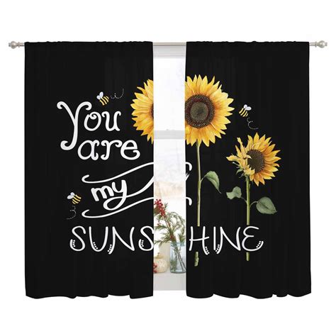 Semi Sheer Window Curtains 63 Inches Long, Sunflowers Rod Pocket Voile ...