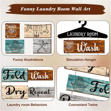 Buy 5 Pieces Laundry Room Wall Sign Rustic Laundry Room Rules Hanging ...